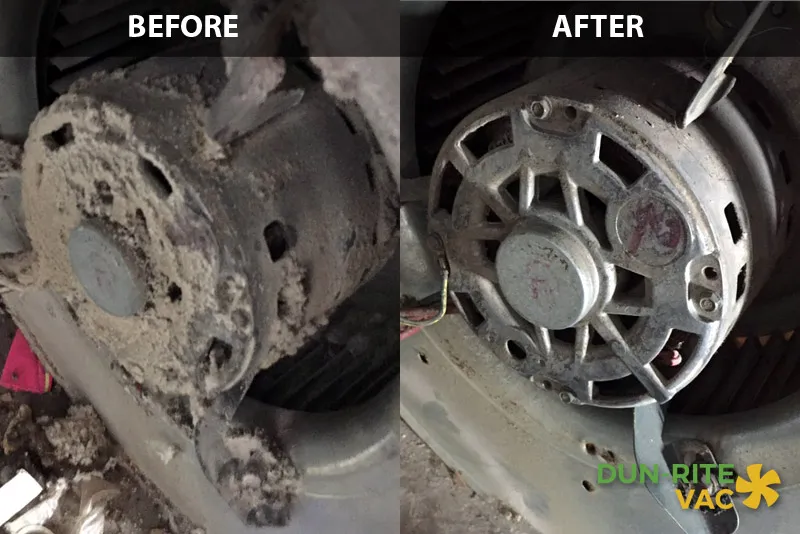 Furnace blower motor before and after professional cleaning