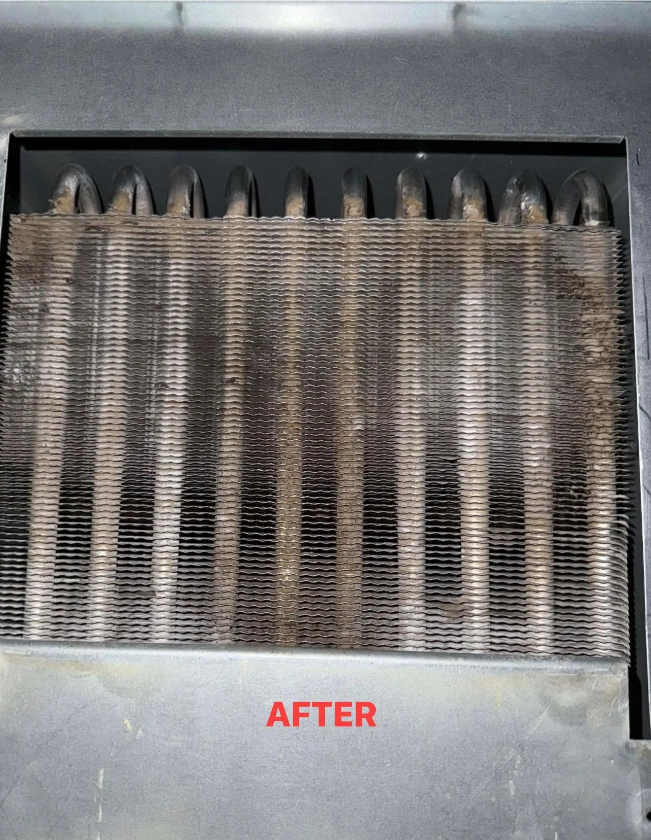 Clean evaporator coil after professional HVAC cleaning